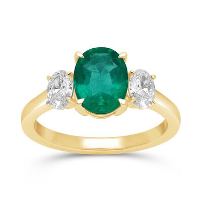 Oval-Cut Created Emerarld & Lab Grown Diamond Ring in 10k Yellow Gold