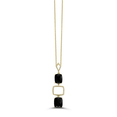 EFFY Onyx & Diamond Cushion Pendant in 14k Yellow Gold