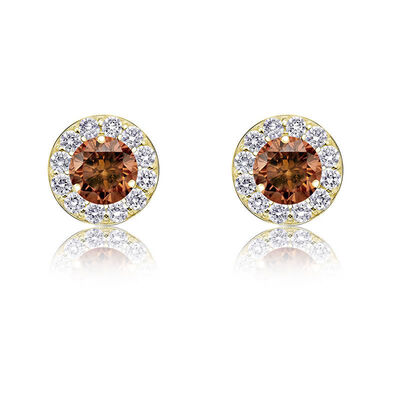 Champagne Diamond 3/4ct. t.w. Halo Stud Earrings in 14k Yellow Gold
