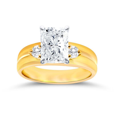 Radiant-Cut Lab Grown 2 1/4ctw. Diamond Three-Stone Double Band Engagement Ring in 14k Two-Tone Gold