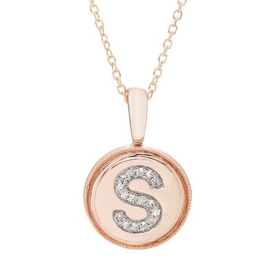 Diamond Initial S Pendant in 14k Rose Gold