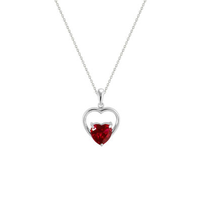 Created Ruby Heart Pendant in Sterling Silver