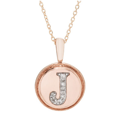 Diamond Initial J Pendant in 14k Rose Gold