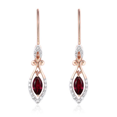 Marquise Rhodolite Garnet & Diamond Earrings in 10k Rose Gold