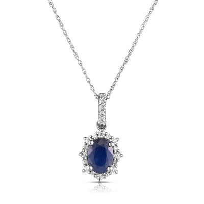 Oval-Cut Sapphire Diamond Royal Collection Pendant in 10k White Gold