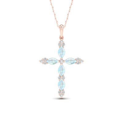 Created Opal & Diamond Cross in 10k Rose Gold