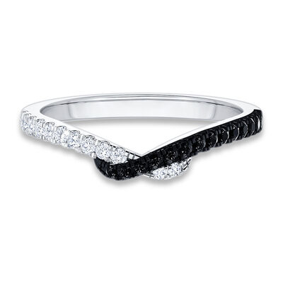 Brilliant-Cut .25ctw. Black & White Diamond V Crisscross Contour Band in 14k White Gold