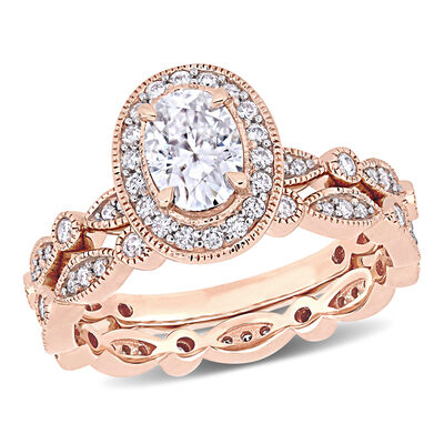 Oval-Cut Created Moissanite Halo Infinity Bridal Set in 10k Rose Gold