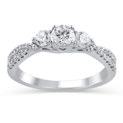 Brilliant-Cut .75ctw. Diamond Three-Stone Plus Twist Engagement Ring in 14k White Gold