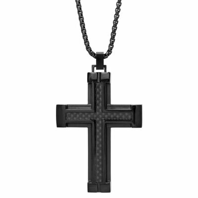 Men's Stainless Steel & Black Ion Plate Cross Pendant 24"