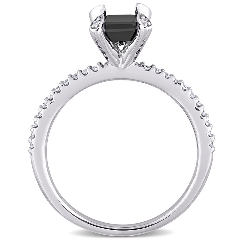 Emerald-Cut 1 1/10ctw. Black and White Diamond Engagement Ring in 10k White Gold image number null