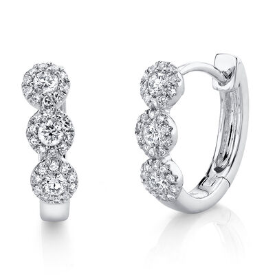Shy Creation 0.37 ctw Diamond Halo Hoop Earrings in 14k White Gold