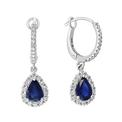 EFFY Sapphire & Diamond Hoop Dangle Earrings in 14k White Gold