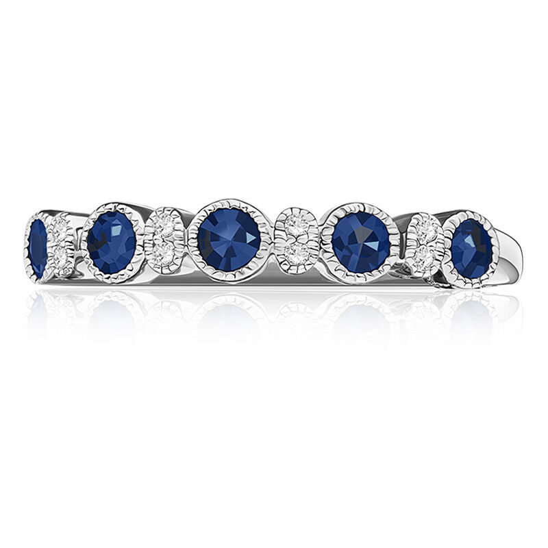 Sapphire Bezel-Set Gemstone & Diamond Band in 10k White Gold image number null