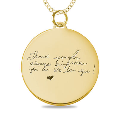 Handwriting Disc Pendant in 10k Yellow Gold
