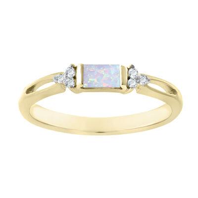 Baguette-Cut Created Opal & Diamond Stackable Ring in 10k Yellow Gold