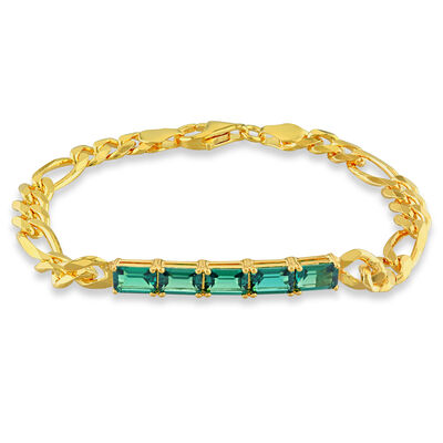 Emerald-Cut Created Emerald Bracelet with 6mm Chain in Yellow Sterling Silver 7.25"