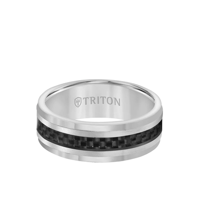 Triton Men's Tungsten Black Fiber Inlay 8mm Wedding Band