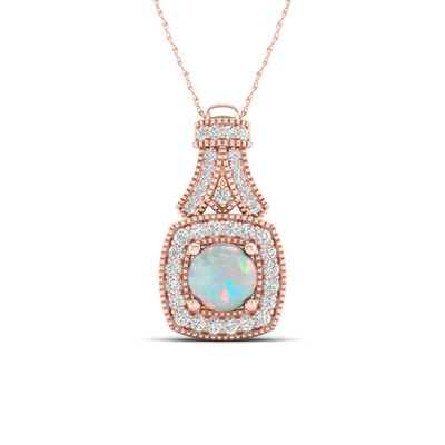 Ehtiopian Opal & Diamond Pendant in 10k Rose Gold 