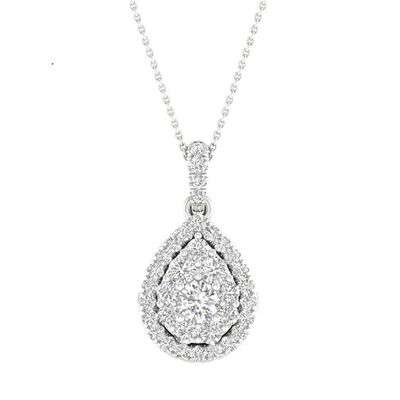 JK Crown Collection Lab Grown 0.50ctw. Diamond Cluster Pear Halo Pendant in 14k White Gold