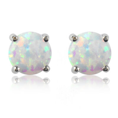 Created Opal Stud Earrings in 10k White Gold