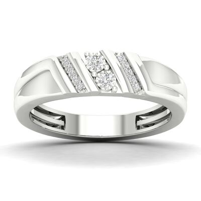 Gents Diagonal Striped Diamond Band in 10k White Gold