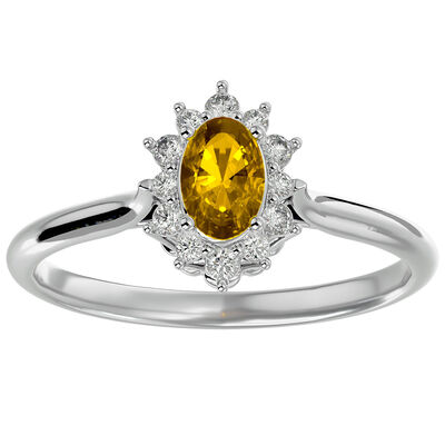 Oval-Cut Citrine & Diamond Halo Ring in 14k White Gold