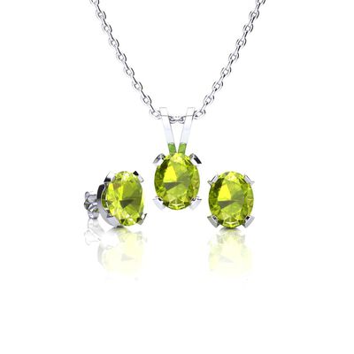 Oval-Cut Peridot Necklace & Earring Jewelry Set in Sterling Silver