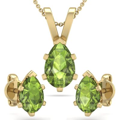 Pear Peridot Necklace & Earring Jewelry Set in 14k Yellow Gold Plated Sterling Silver