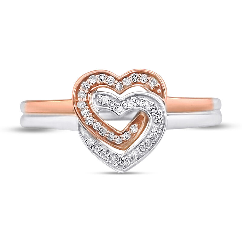 Interlocking Hearts 1/10ctw. Diamond Ring in 10k Rose & Sterling Silver image number null