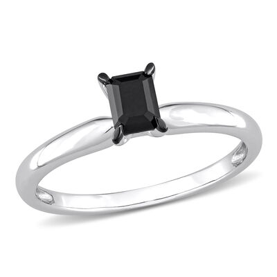  Emerald-Cut 1/2ctw. Black Diamond Solitaire Engagement Ring in 14k White Gold