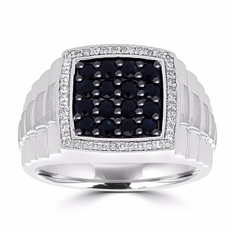 Men's Black Sapphire & Diamond Ring image number null