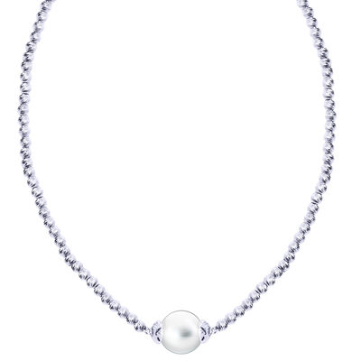 Freshwater Pearl Bead Necklace in Sterling Silver