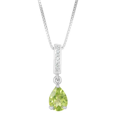 Pear Shaped Peridot & White Topaz Pendant in Sterling Silver