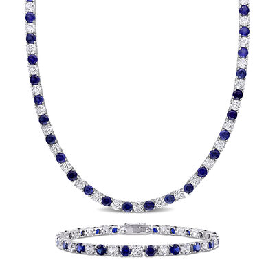 Brilliant-Cut Created Blue & White Sapphire Bracelet & Necklace in Sterling Silver