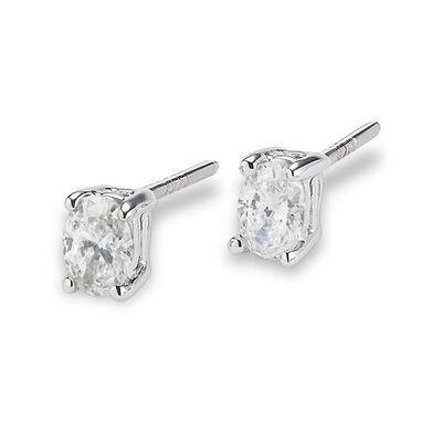 Lab Grown 2ct. Diamond Oval Stud Earrings in 14k White Gold