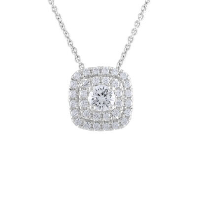 Lab Grown 5/8ct. Diamond Cushion Halo Pendant in 14k White Gold