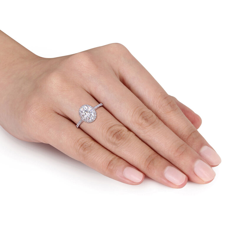 Oval-Cut Created Moissanite and Diamond Engagement Ring in 14k White Gold image number null