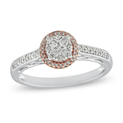 Diamond Cluster Halo Ring in 10k Rose & White Gold