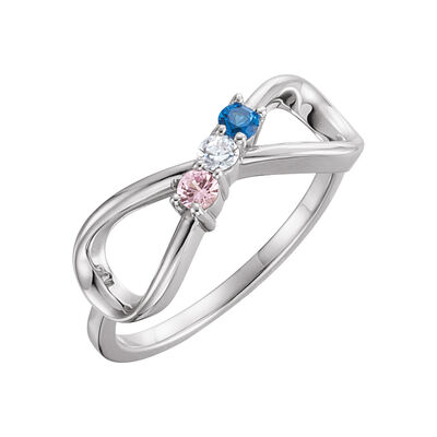Infinity 3-Stone Family Ring in 10k White Gold