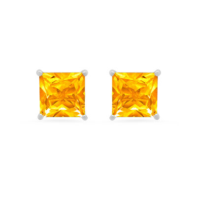 Princess-Cut Citrine Solitaire Stud Earrings in 14k White Gold