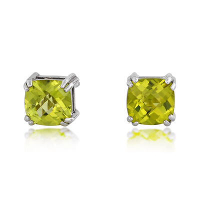 Peridot Cushion-Cut Stud Earrings in Sterling Silver