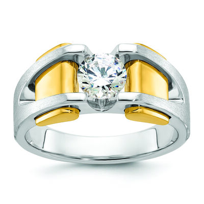 Men's Brilliant-Cut Lab Grown 1ct. Diamond Solitaire Side Bar Slide Ring in 14k Two-Tone Gold