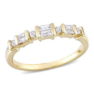 Baguette & Brilliant-Cut Diamond Anniversary Band in 10k Yellow Gold
