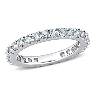 Brilliant-Cut 7/8ctw. Aquamarine Eternity Ring in 10k White Gold