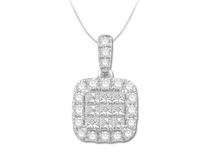 Diamond Princess-Cut Cluster Halo Pendant 3/4ctw in 14k White Gold