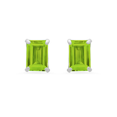 Emerald-Cut Peridot Solitaire Stud Earrings in 14k White Gold
