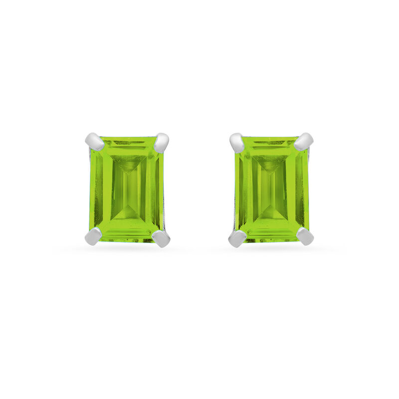 Emerald-Cut Peridot Solitaire Stud Earrings in 14k White Gold image number null