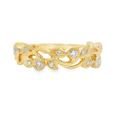 Brilliant-Cut 1/5ctw. Diamond Floral Anniversary Band in 14k Yellow Gold