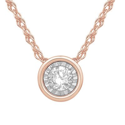 Bezel-Set Diamond 1/10ctw. (HI, I2-3) Solitaire Pendant in 10k Rose Gold